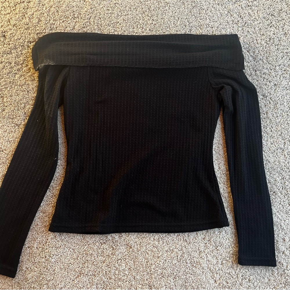 Black Off-Shoulder Ribbed Top